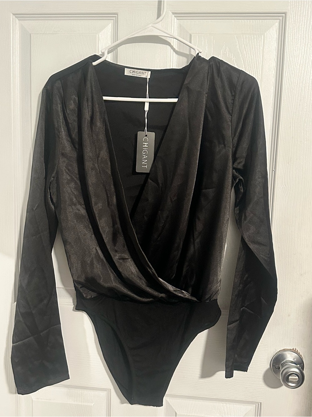 Gant Black Long Sleeve Wrap-Front Bodysuit